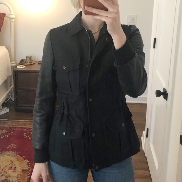 Cargo Jacket With Leather Sleeves 